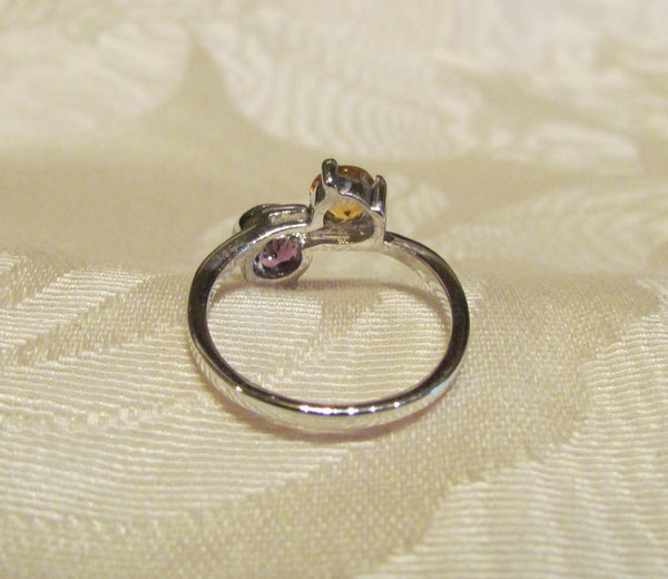 Amethyst And Citrine 1 Carat Round Cut Sterling Silver Ring Size 6