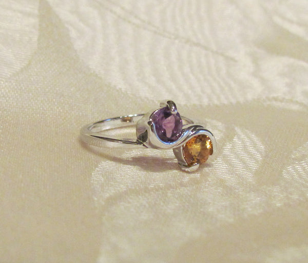 Amethyst And Citrine 1 Carat Round Cut Sterling Silver Ring Size 6