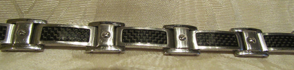 Mens Stainless Steel Link And Enamel Bracelet Vintage Holographic Enamel Inset Links