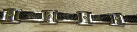 Mens Stainless Steel Link And Enamel Bracelet Vintage Holographic Enamel Inset Links