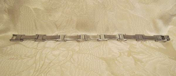 Mens Stainless Steel Link And Enamel Bracelet Vintage Holographic Enamel Inset Links