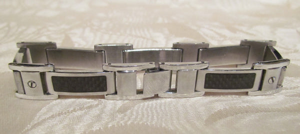 Mens Stainless Steel Link And Enamel Bracelet Vintage Holographic Enamel Inset Links