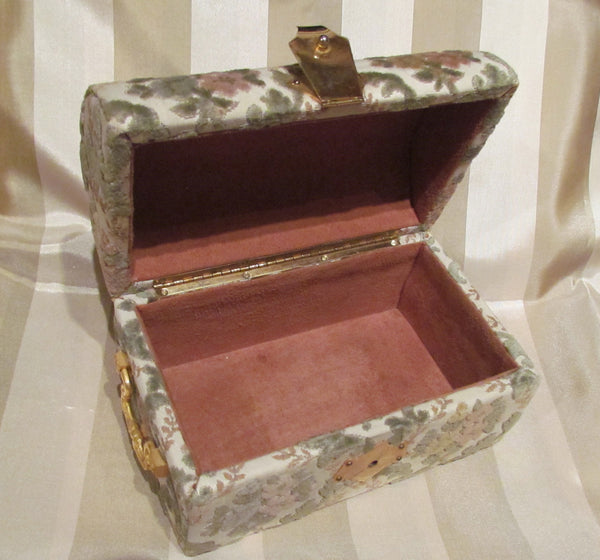 Vintage Jewelry Box Upholstery Cloth Vanity Box Trinket Box Sage Green, Rose, Cream & Gold