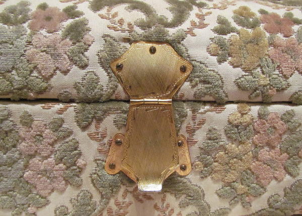 Vintage Jewelry Box Upholstery Cloth Vanity Box Trinket Box Sage Green, Rose, Cream & Gold