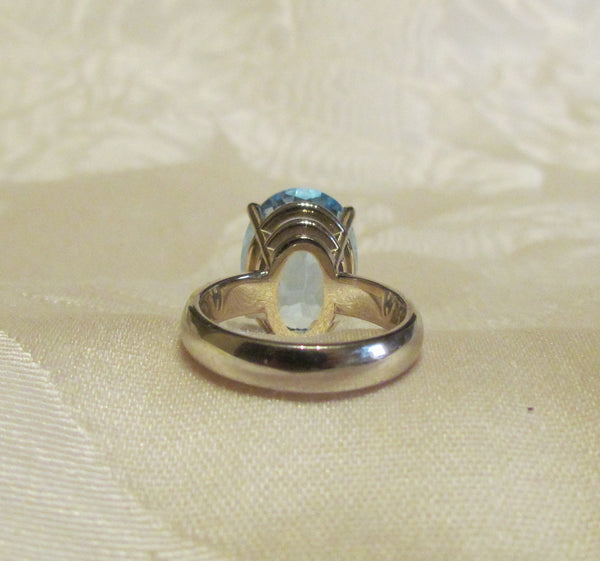 14Kt White Gold 11.6 Swiss Blue Topaz Ring High Fashion Bruce Magnotti Cocktail Ring Fine Jewelry Size 7