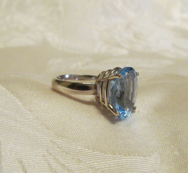 14Kt White Gold 11.6 Swiss Blue Topaz Ring High Fashion Bruce Magnotti Cocktail Ring Fine Jewelry Size 7
