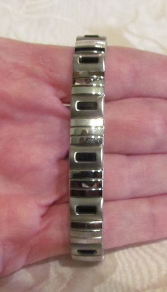 Onyx Swarovski Crystal Bracelet Black Crystal Stainless Steel Expansion Bracelet Unused