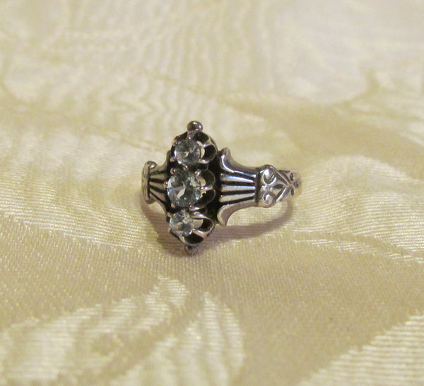 Antique Style 0.33ct Aquamarine 3 Stone Sterling Silver Ring Size 5 1/2