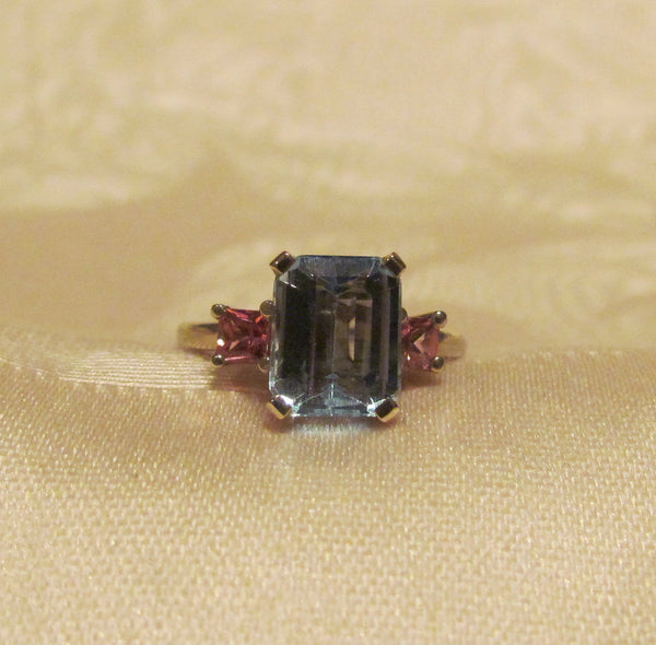 14Kt White Gold 3.50ct Blue Topaz & .50ct Padparadschah Sapphire Ring High Fashion Bruce Magnotti Cocktail Ring Fine Jewelry Size 7