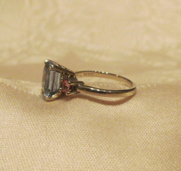 14Kt White Gold 3.50ct Blue Topaz & .50ct Padparadschah Sapphire Ring High Fashion Bruce Magnotti Cocktail Ring Fine Jewelry Size 7