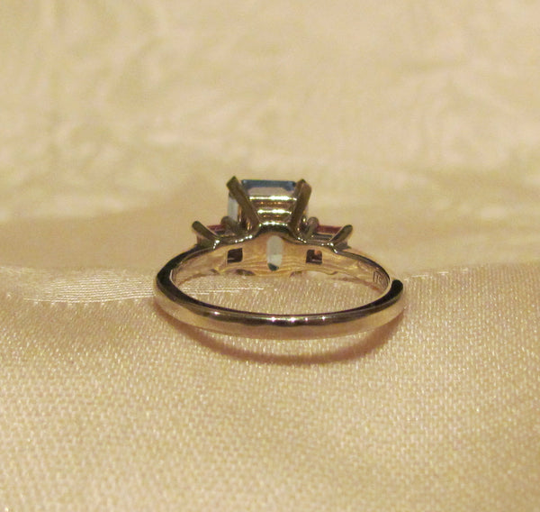14Kt White Gold 3.50ct Blue Topaz & .50ct Padparadschah Sapphire Ring High Fashion Bruce Magnotti Cocktail Ring Fine Jewelry Size 7