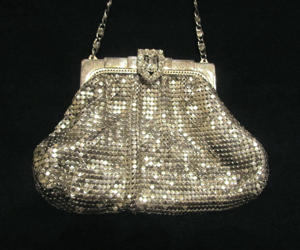 Art Deco Purse 1930s Whiting Davis Rhinestone Silver Mesh Handbag Wedding Bridal Bag