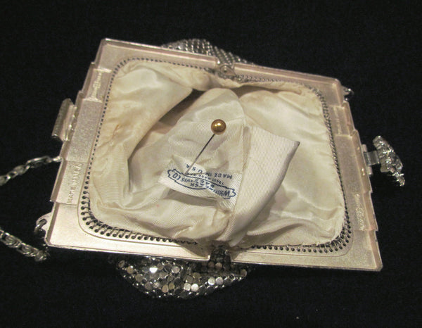 Art Deco Purse 1930s Whiting Davis Rhinestone Silver Mesh Handbag Wedding Bridal Bag