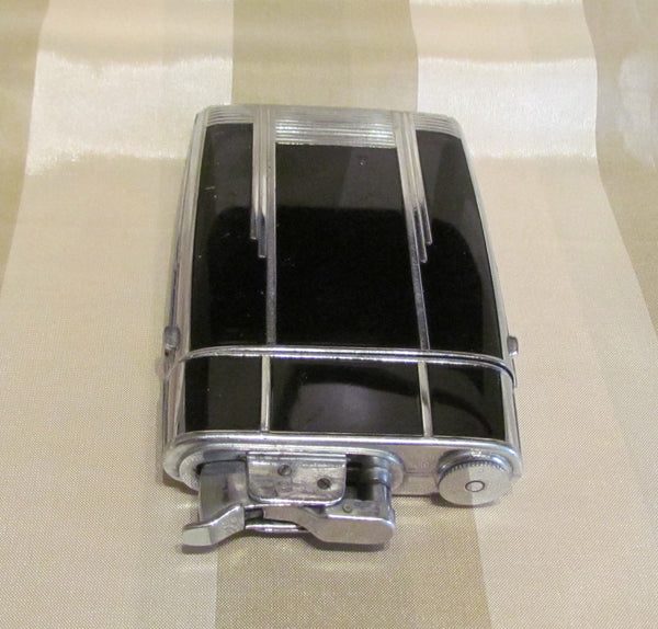 Art Deco Evans Case Lighter Black Enamel Design 1940s Trig-A-Lite Cigarette Case Working Condition