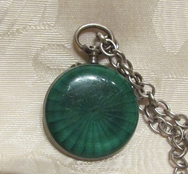 Steampunk Green Guilloche Watch Fob Art Deco Pendant Necklace Non Working Watch