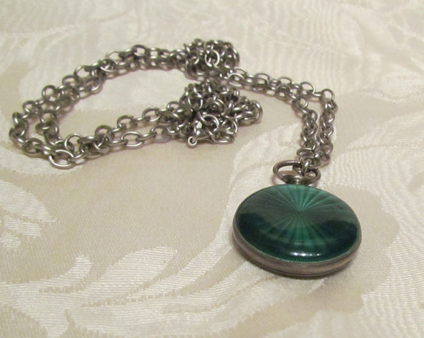 Steampunk Green Guilloche Watch Fob Art Deco Pendant Necklace Non Working Watch