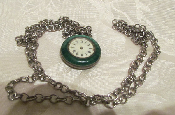 Steampunk Green Guilloche Watch Fob Art Deco Pendant Necklace Non Working Watch