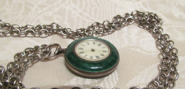 Steampunk Green Guilloche Watch Fob Art Deco Pendant Necklace Non Working Watch