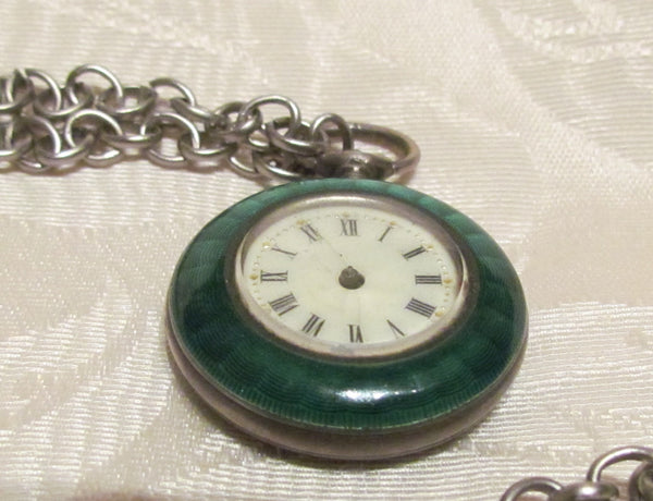 Steampunk Green Guilloche Watch Fob Art Deco Pendant Necklace Non Working Watch