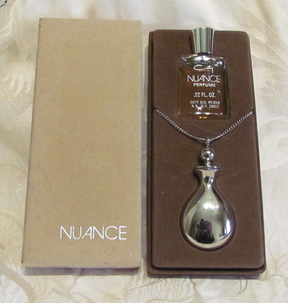 Silver Perfume Bottle Necklace Coty Nuance Perfume Boxed Gift Set Unused Mint Condition