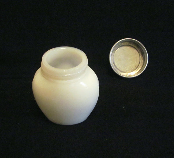 Three Flowers Cleansing Cream Jar Milk Glass Bottle Gold Foil Label Litho Lid 1920's Richard Hudnut