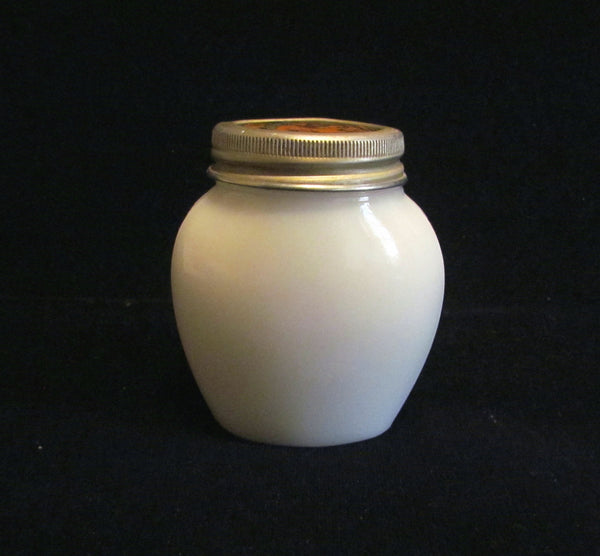 Three Flowers Cleansing Cream Jar Milk Glass Bottle Gold Foil Label Litho Lid 1920's Richard Hudnut