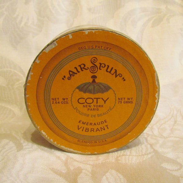 1940's Coty Powder Box Air Spun Emeraude Vibrant Vintage Art Deco Vanity Box With Powder