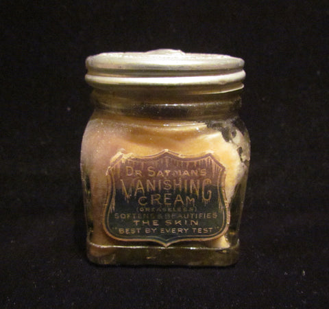 Dr Saymans Vanishing Cream Jar Glass Bottle Embossed Metal Lid Circa 1910's