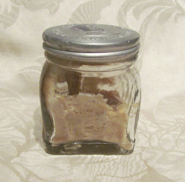Dr Saymans Vanishing Cream Jar Glass Bottle Embossed Metal Lid Circa 1910's