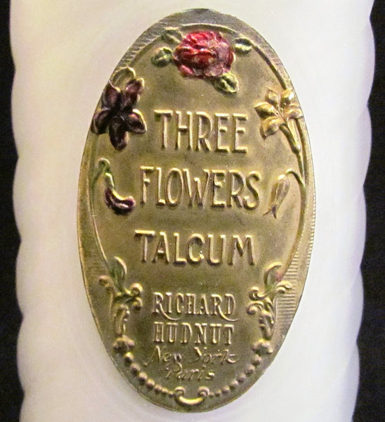 Three Flowers Richard Hudnut Talcum Powder Bottle Powder Bottle Excellent Condition