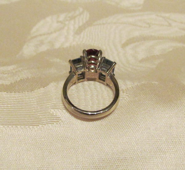 14Kt White Gold 2.70ct Garnet & 2.75ct Blue Topaz Ring High Fashion Bruce Magnotti Cocktail Ring Fine Jewelry Size 6 1/4