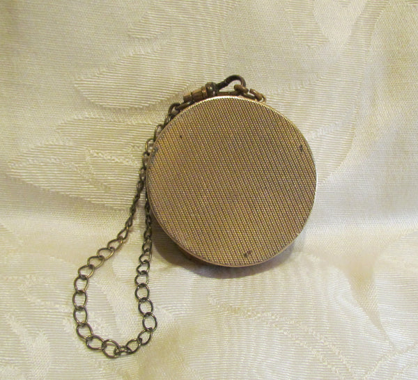 French Gold Compact Box Blue Guilloche & Pearl Accents 1800's Powder Compact Purse Rare