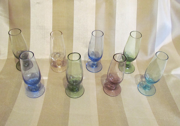 Vintage Cordial Glasses Set Of 8 Depression Glass Rainbow Colors 1940s Bar Shot Glasses