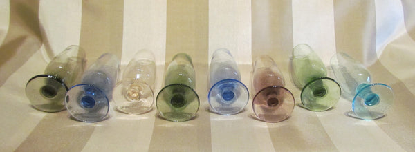 Vintage Cordial Glasses Set Of 8 Depression Glass Rainbow Colors 1940s Bar Shot Glasses