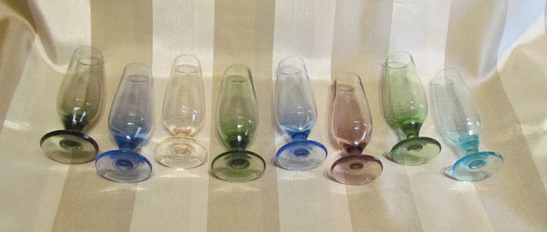 Vintage Cordial Glasses Set Of 8 Depression Glass Rainbow Colors 1940s Bar Shot Glasses