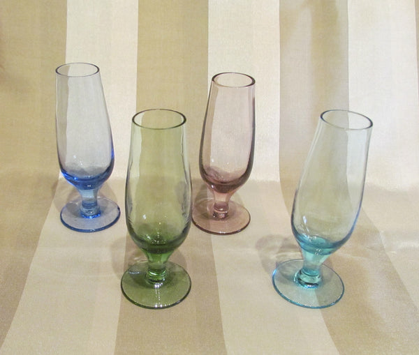 Vintage Cordial Glasses Set Of 8 Depression Glass Rainbow Colors 1940s Bar Shot Glasses