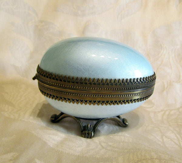 Evans Guilloche Egg Lighter Ashtray Set Blue Enamel 1950s Table Lighter Mid Century Rare Set