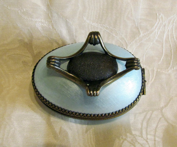 Evans Guilloche Egg Lighter Ashtray Set Blue Enamel 1950s Table Lighter Mid Century Rare Set