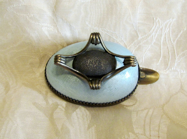 Evans Guilloche Egg Lighter Ashtray Set Blue Enamel 1950s Table Lighter Mid Century Rare Set