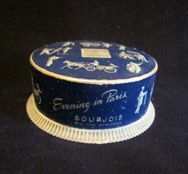 Evening In Paris Powder Box 1940s Bourjois Powder Container Dark Blue & Silver