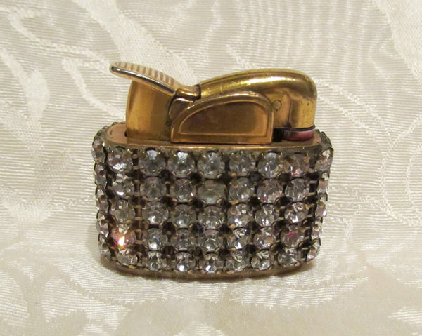 Evans Gold Rhinestone Lighter 1950's Working Lighter Mad Men Bling Excellent Condition