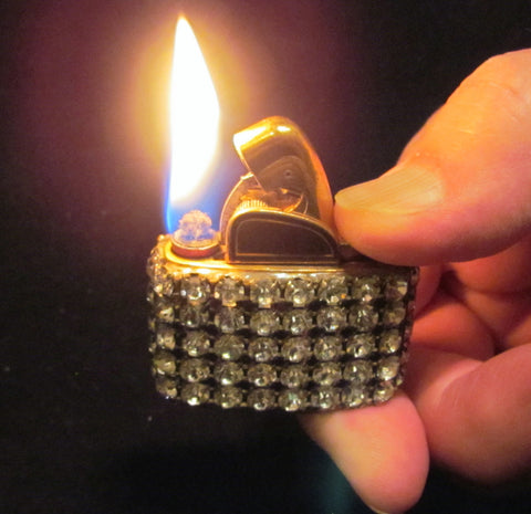Evans Gold Rhinestone Lighter 1950's Working Lighter Mad Men Bling Excellent Condition
