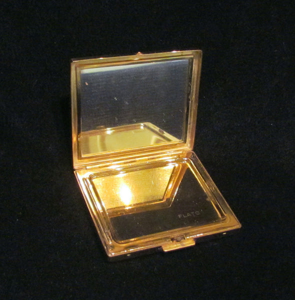 Paul Flato Rhinestone Compact Rare Vintage Gold Plated Powder Makeup Compact