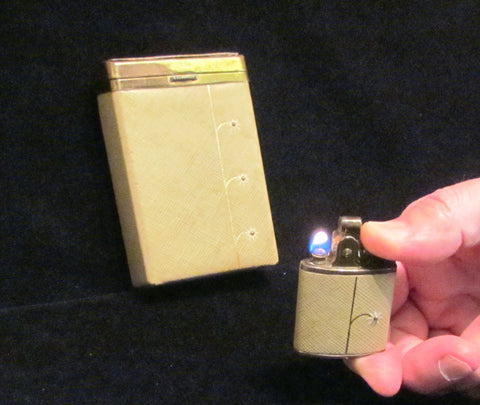 Buxton Leather Cigarette Case & Lighter Set Vintage Working Lighter Retro Regulars Kings 100s