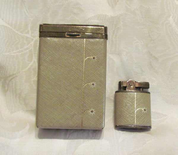 Buxton Leather Cigarette Case & Lighter Set Vintage Working Lighter Retro Regulars Kings 100s
