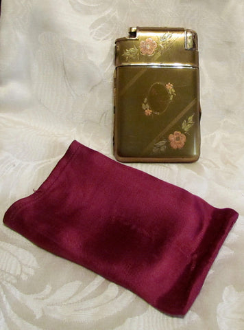 Ladies Marathon Cigarette Case Lighter 1930s Slide A Lite Working Gold & Enamel Case Lite