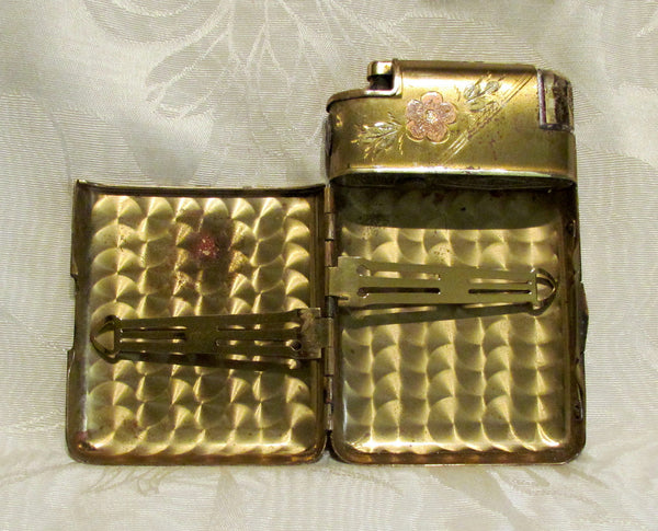 Ladies Marathon Cigarette Case Lighter 1930s Slide A Lite Working Gold & Enamel Case Lite