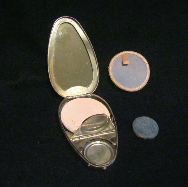Vintage Karess Woodworth Silver Guilloche Compact 1917 Enamel Powder Rouge Compact Rare