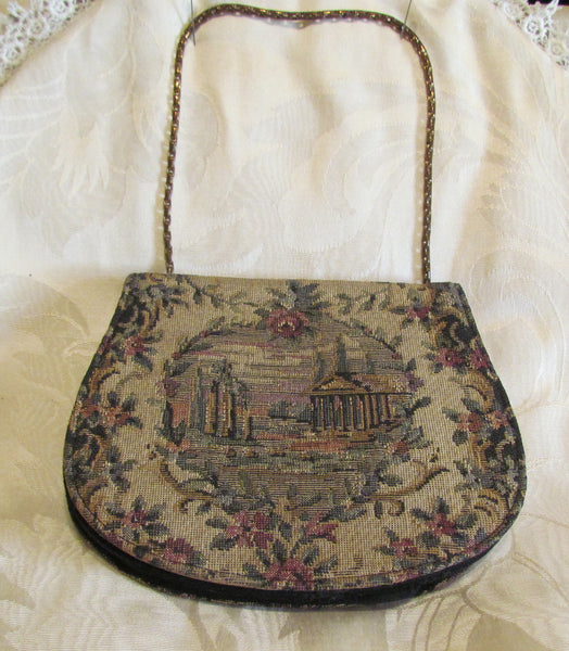 Victorian Tapestry Purse 1900s Petit Point Handbag Loomed Needle