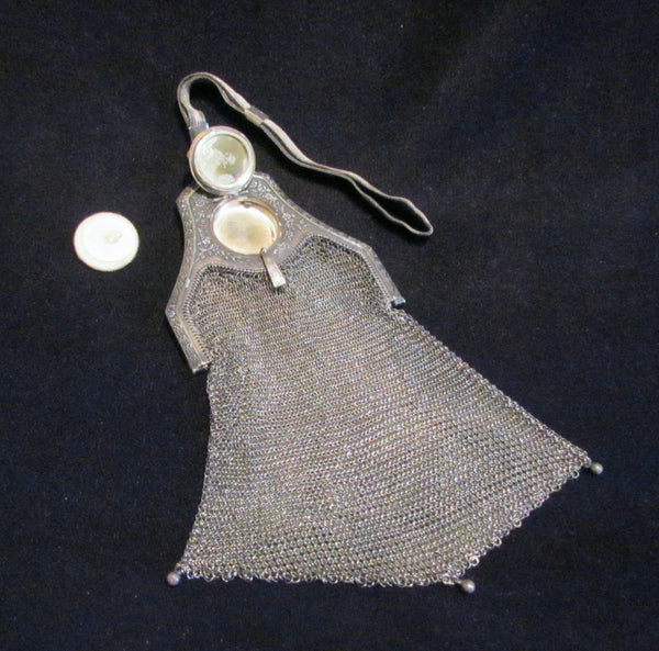 Piccadilly Soldered Mesh Purse Whiting & Davis Compact Sapphire Clasp Bag 1920s Flapper Evening Bag Formal Purse RARE